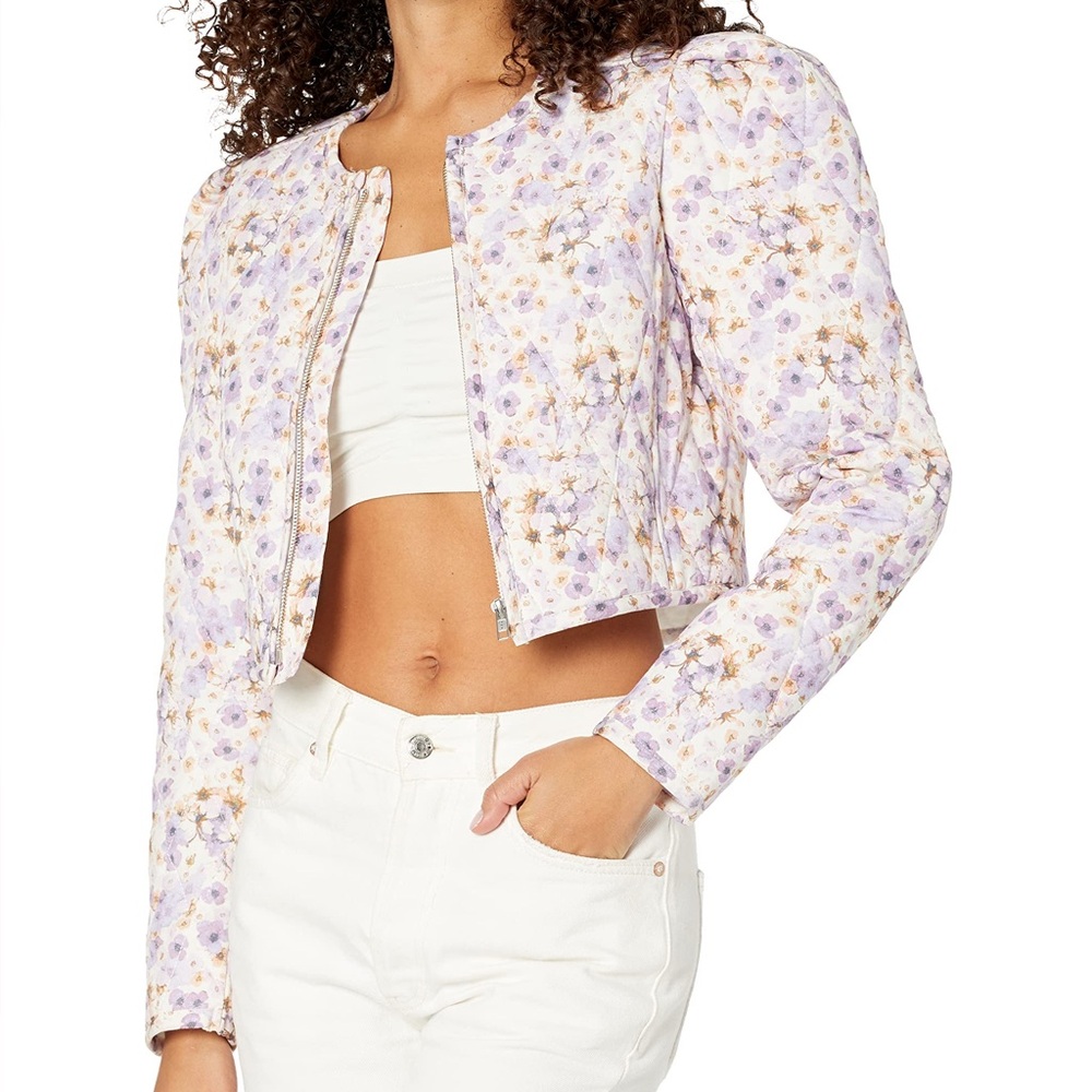Astr Purple and White Floral Blazer